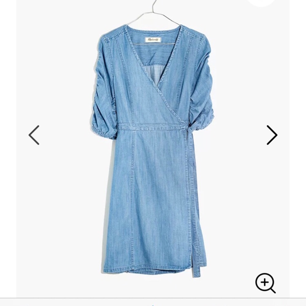 Madewell Ellsworth Denim shirred sleeve wrap dress